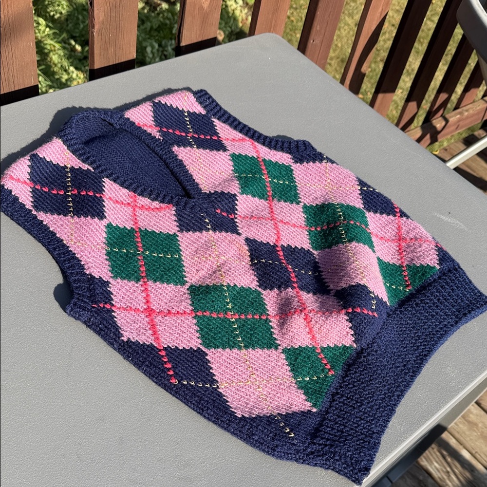Homemade vintage Argyle Knit Sweater Vest - Pink, Green, Navy, Gold